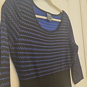 Gabby Skye Black & Royal Blue Check Geometric Sweater‎ Dress LARGE, Flared Skirt